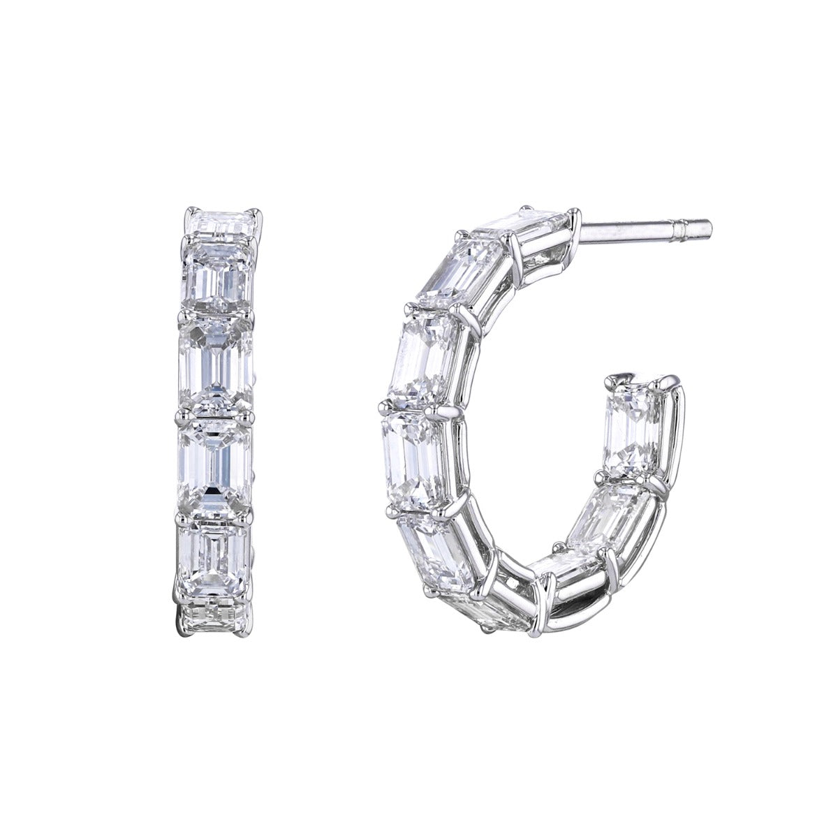 18k White Gold Emerald Cut Diamond Hoop Earrings 6.82ctw