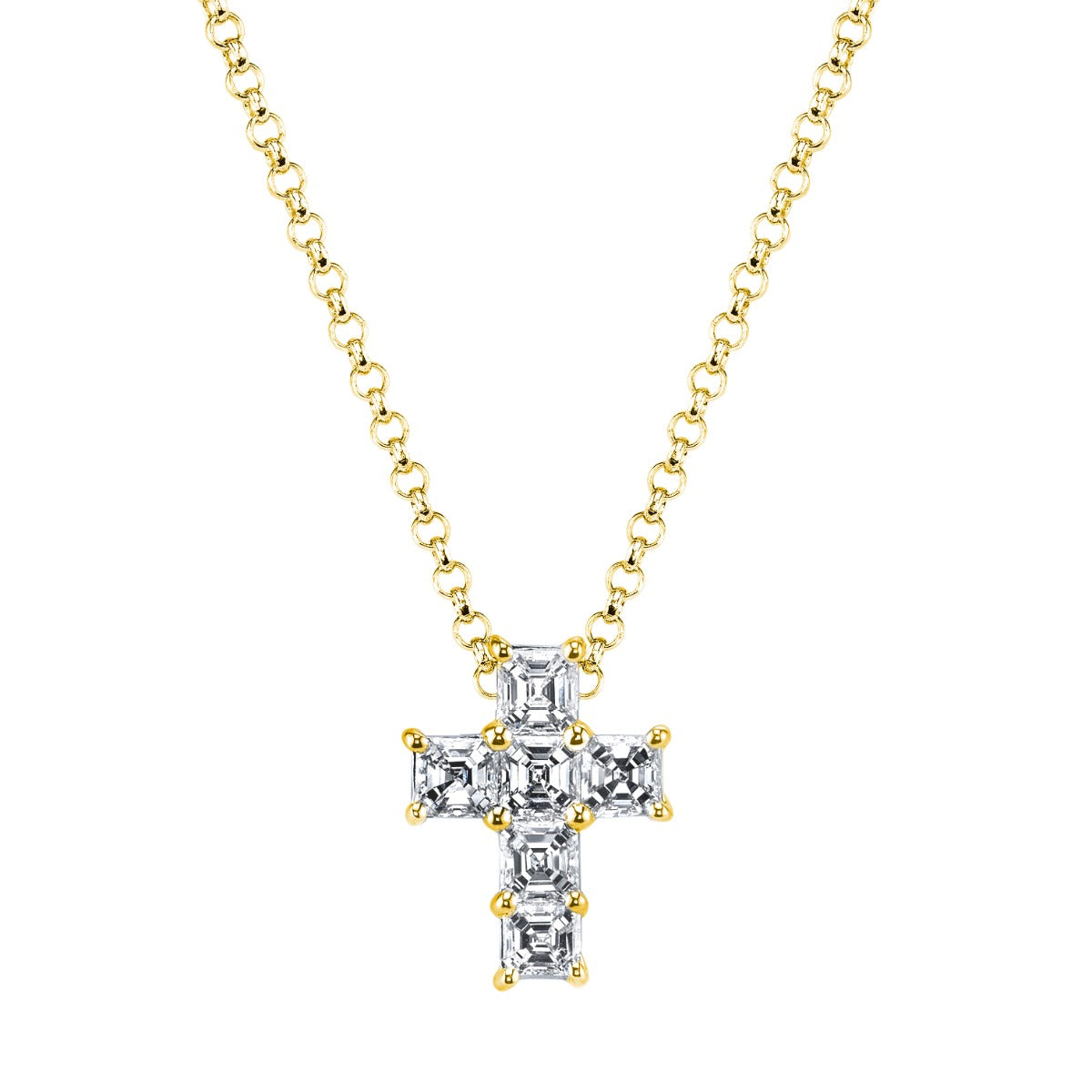 18Kt Yellow Gold Diamond Cross With Six Ascher Cut Diamonds, 1.13ctw