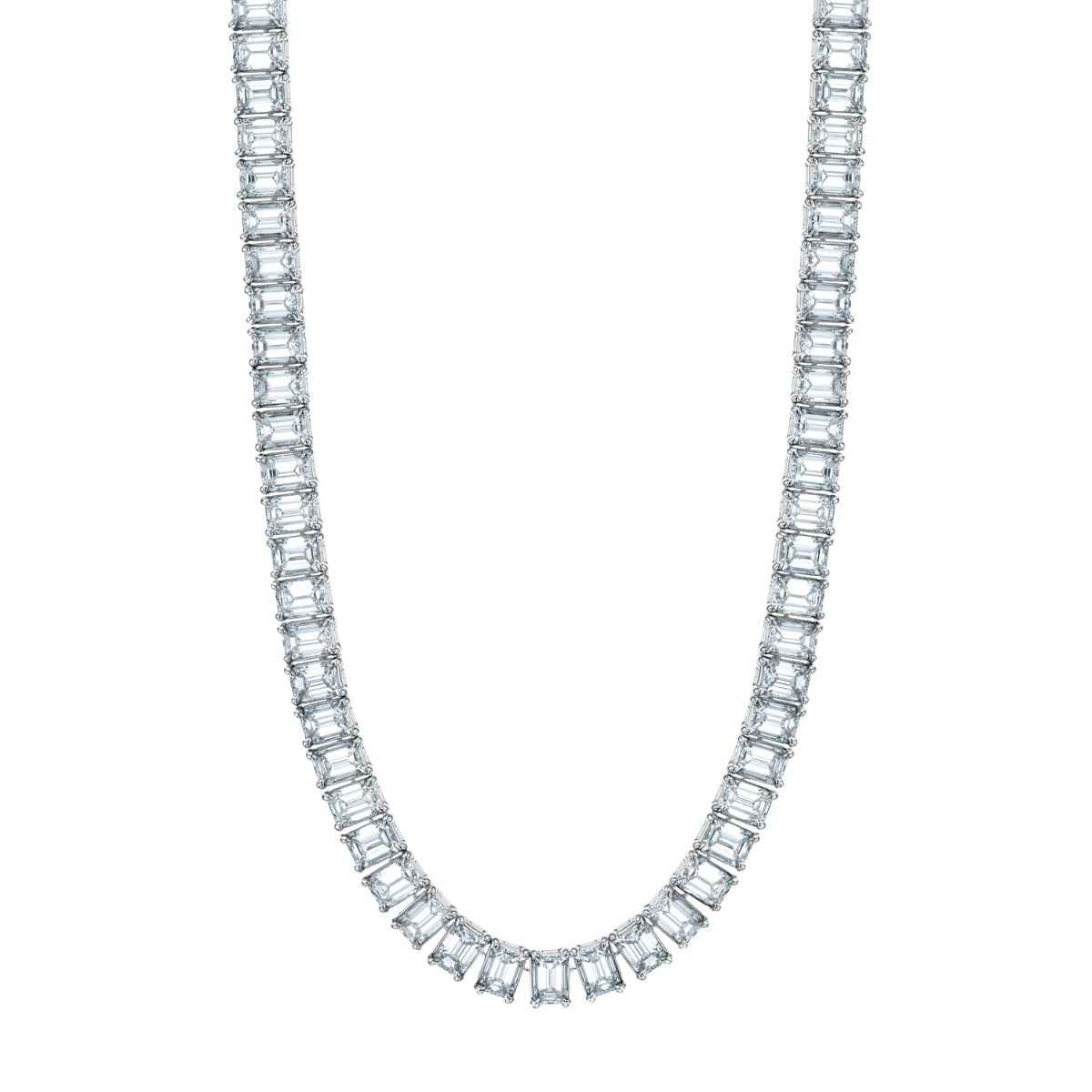18Kt White Gold Emerald Cut Diamond Tennis Necklace 15.43ctw