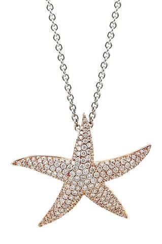 18Kt Rose Gold Diamond Pave' Small Starfish Pendant