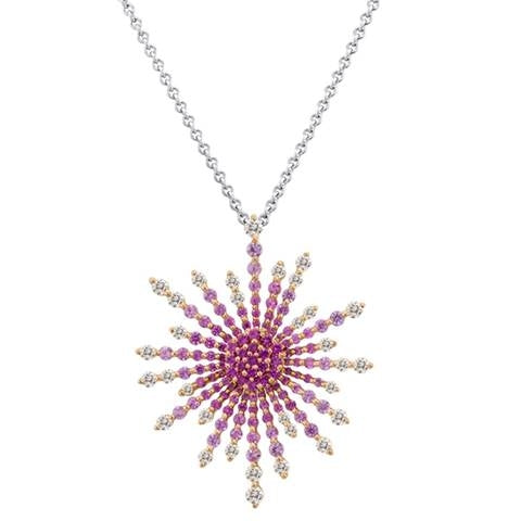 18Kt Rose Gold Pink Sapphire Sun Ray Pendant