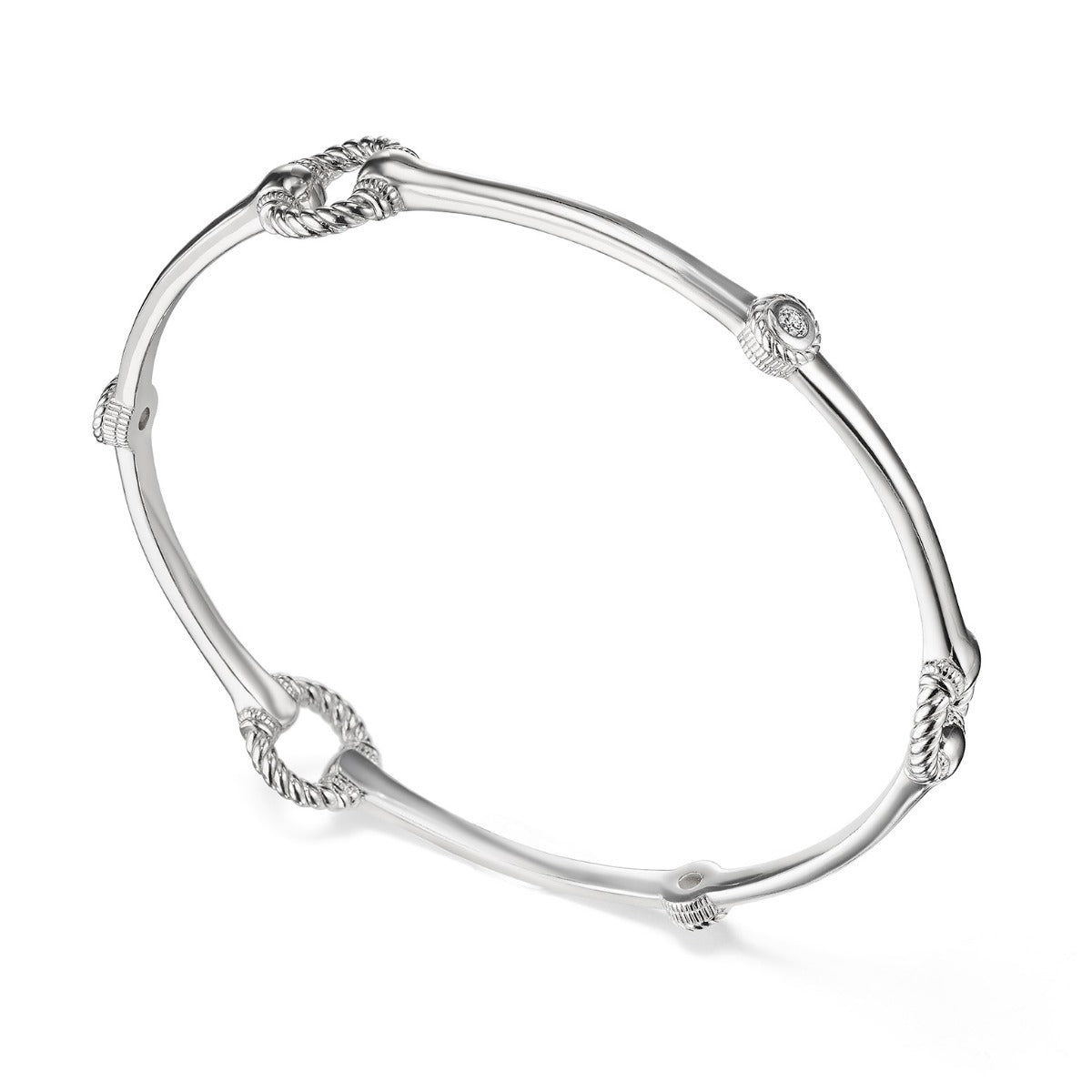 Judith Ripka Sterling Silver Vienna Stack Bangle With 0.19Ct Of Bezel Set Diamonds
