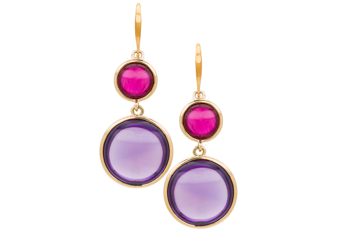 18K Yellow Gold Goshwara Amethyst and Rubellite Mischief Earrings