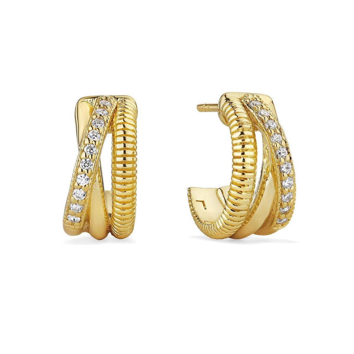 One Pair Of Judith Ripka 18Kt Yellow Gold Eternity Hoops