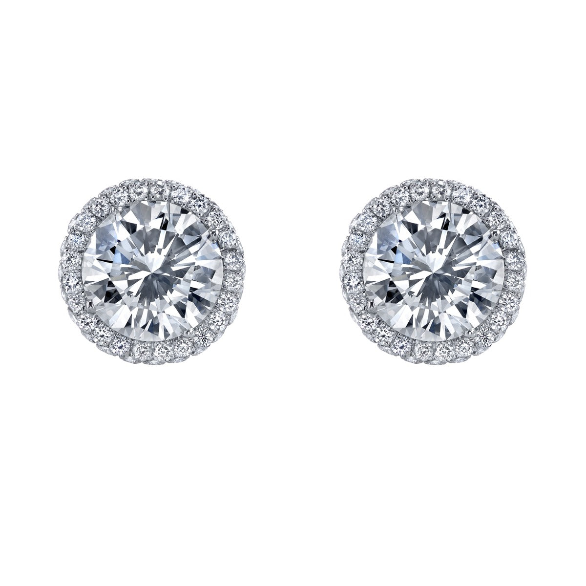 Platinum Halo Diamond Stud Earrings with 3.02ctw Center Diamonds