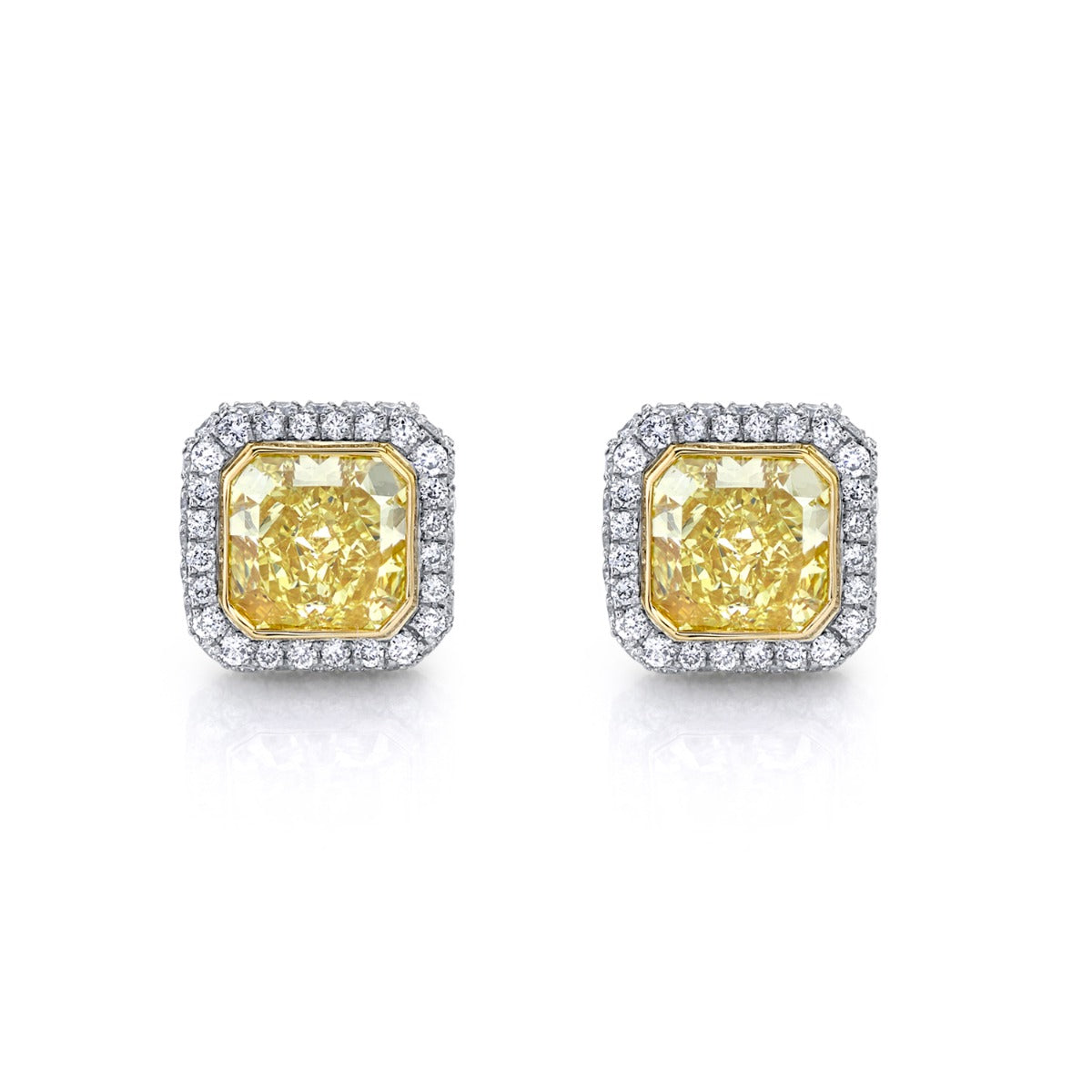 Platinum And 18K Yellow Gold GIA Fancy Yellow Diamond Halo Stud Earrings