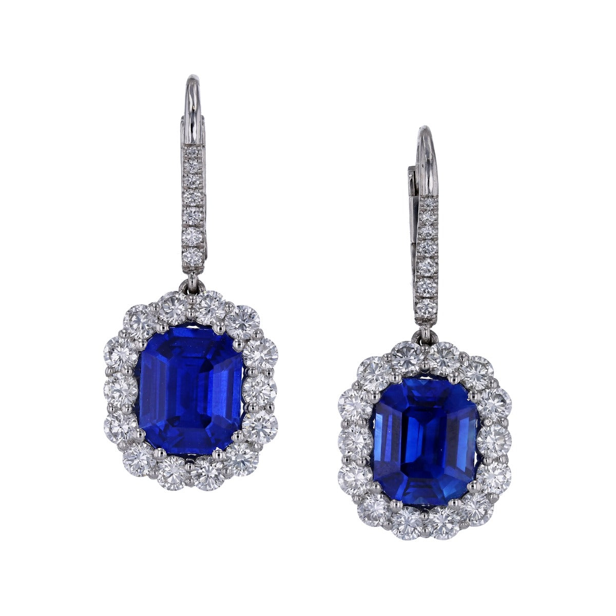 Platinum Sapphire and Diamond Drop Earrings
