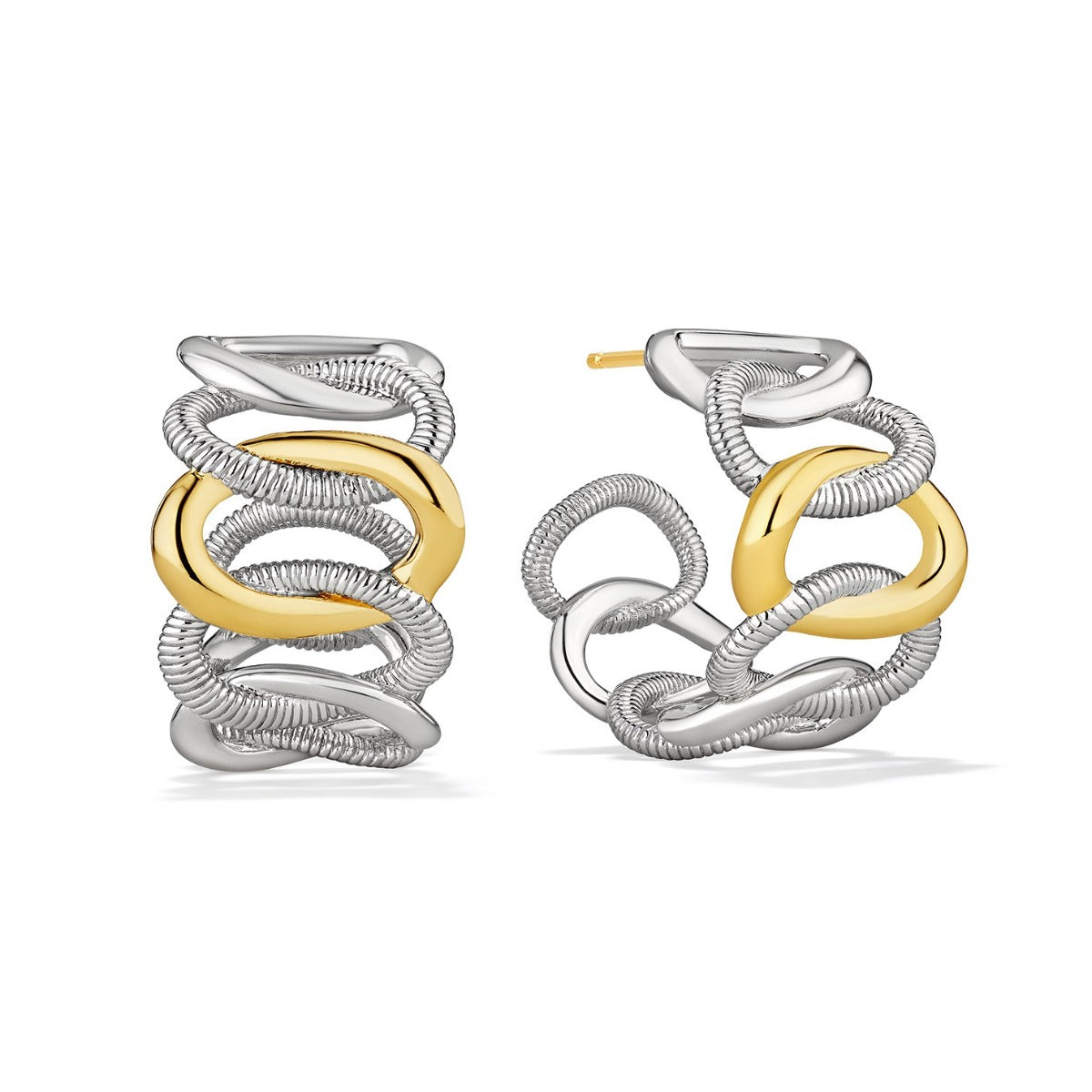 Judity Ripka Sterling Silver and 18K Gold Wide Eternity Hoops