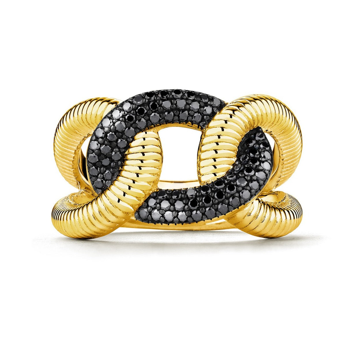 Judith Ripka 18Kt Yellow Gold and Black Diamond Eternity Ring