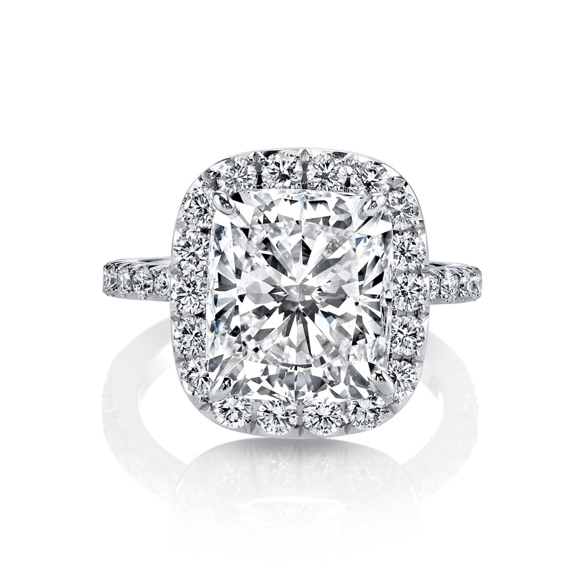 Platinum Gia Certified 5.03Ct F/Si2 Cushion Cut Diamond Halo Style Ring