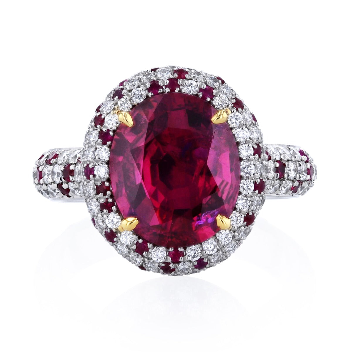 Platinum And 18K Yellow Gold 3.10ct Oval Ruby And Diamond Ring