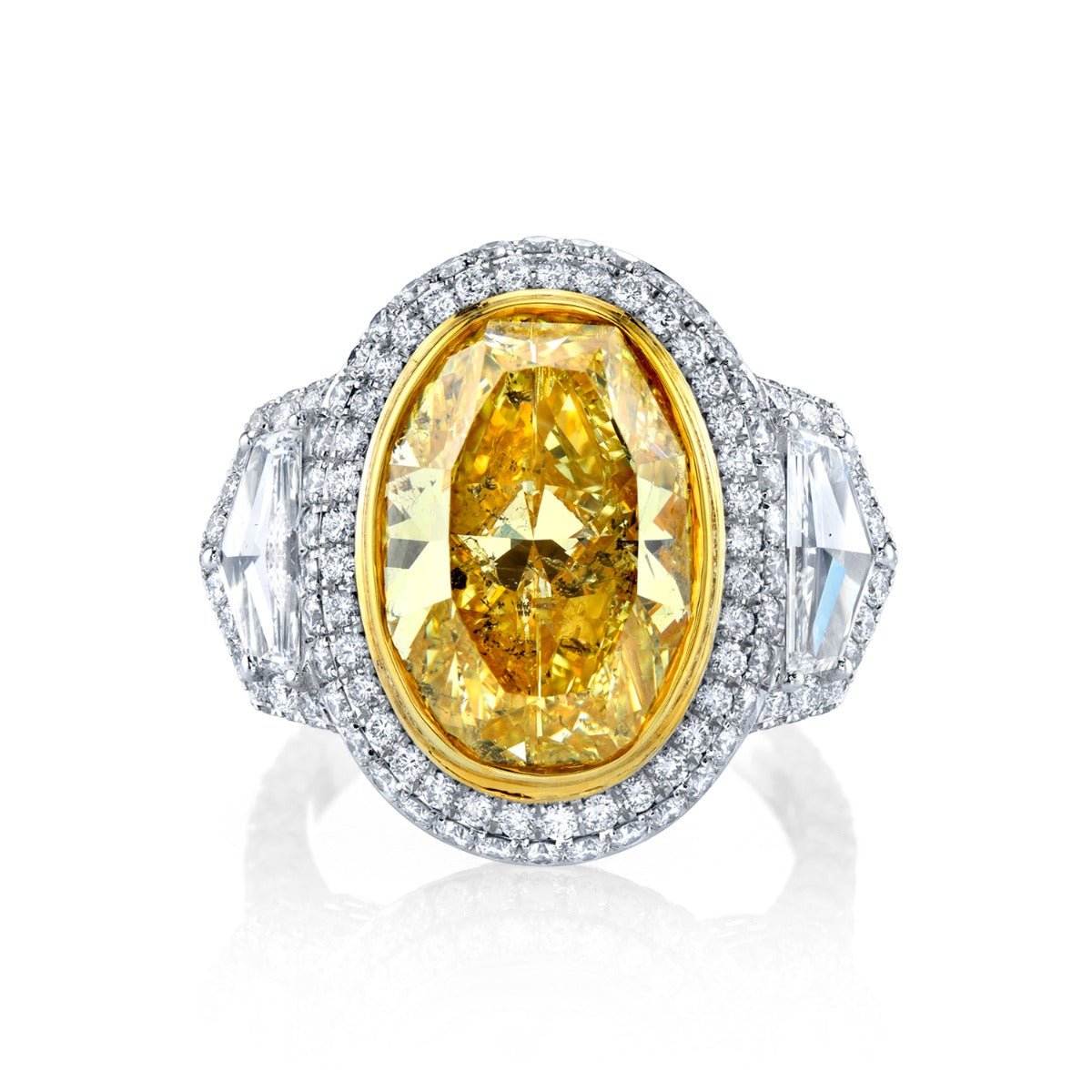Oval GIA Certified 3.34ct Fancy Yellow Diamond Platinum And 18Kt Yellow Gold Ring