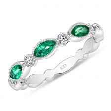 18Kt White Gold Marquise Emerald and Diamond Band