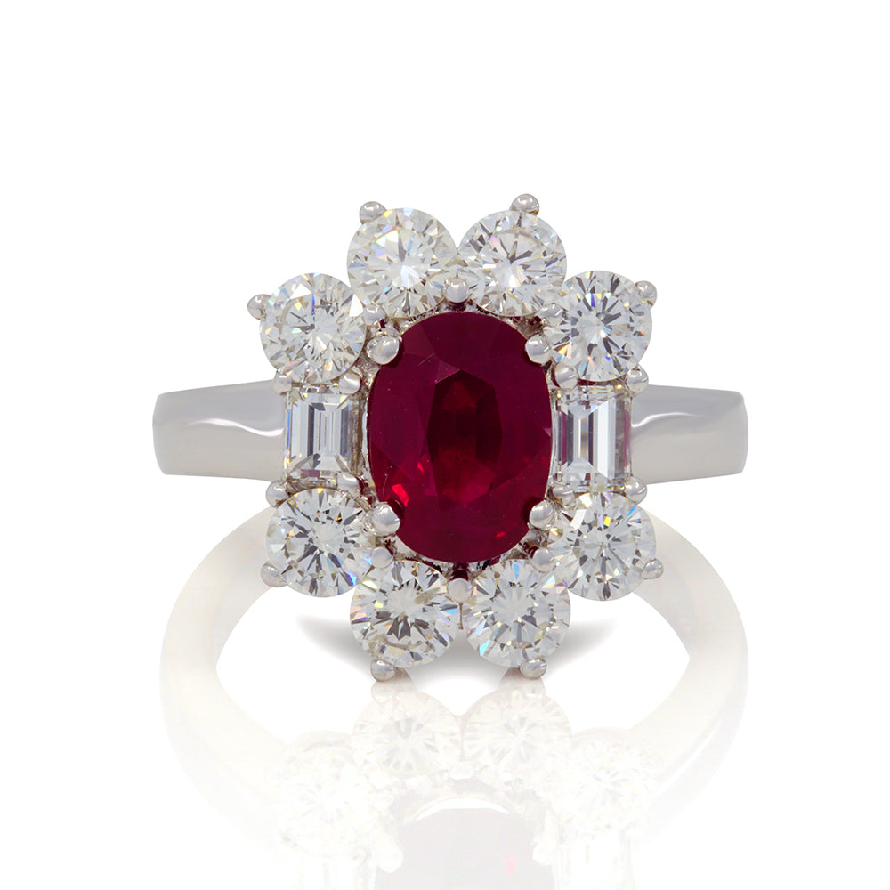 18Kt White Gold Burmese Ruby and Diamond Ring