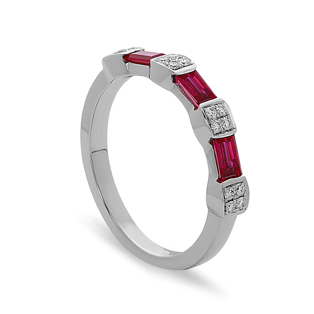 18Kt White Gold Ruby and Diamond Band