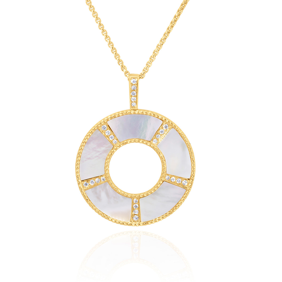 One 14Kt Yellow Gold Open Mother Of Pearl Circle Pendant