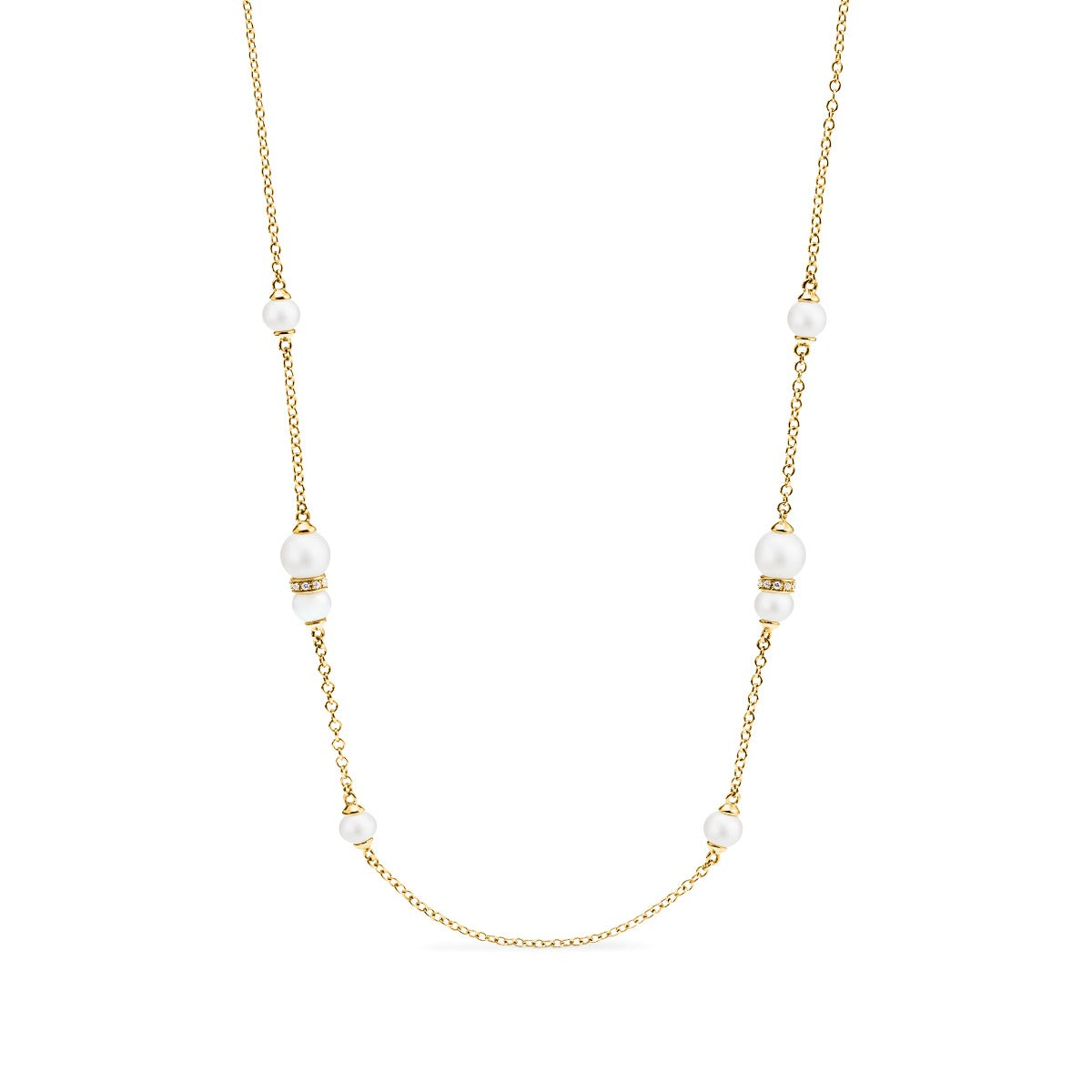 Judith Ripka 18K Yellow Gold 24" Fresh Water Pearl And Diamond Station Necklace