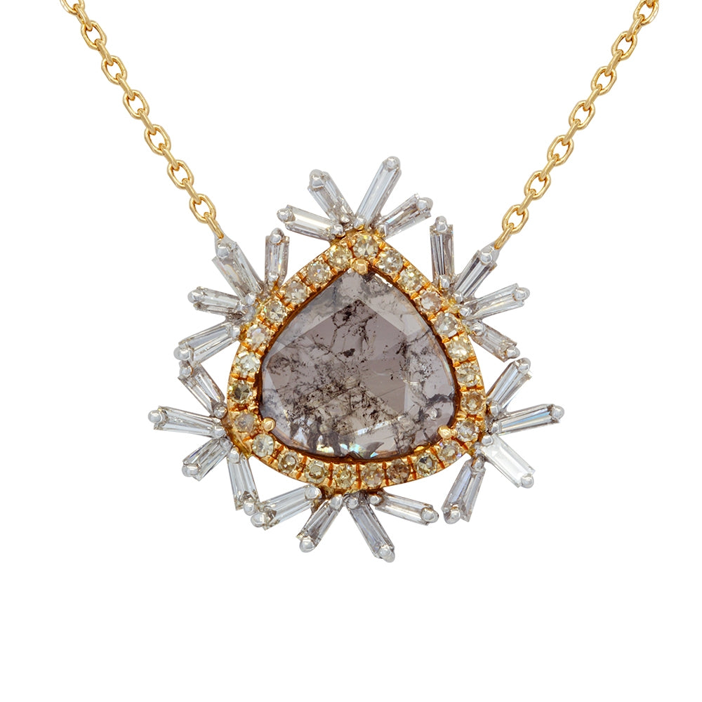 18K White And Rose Gold Fancy Rose Cut Diamond Necklace