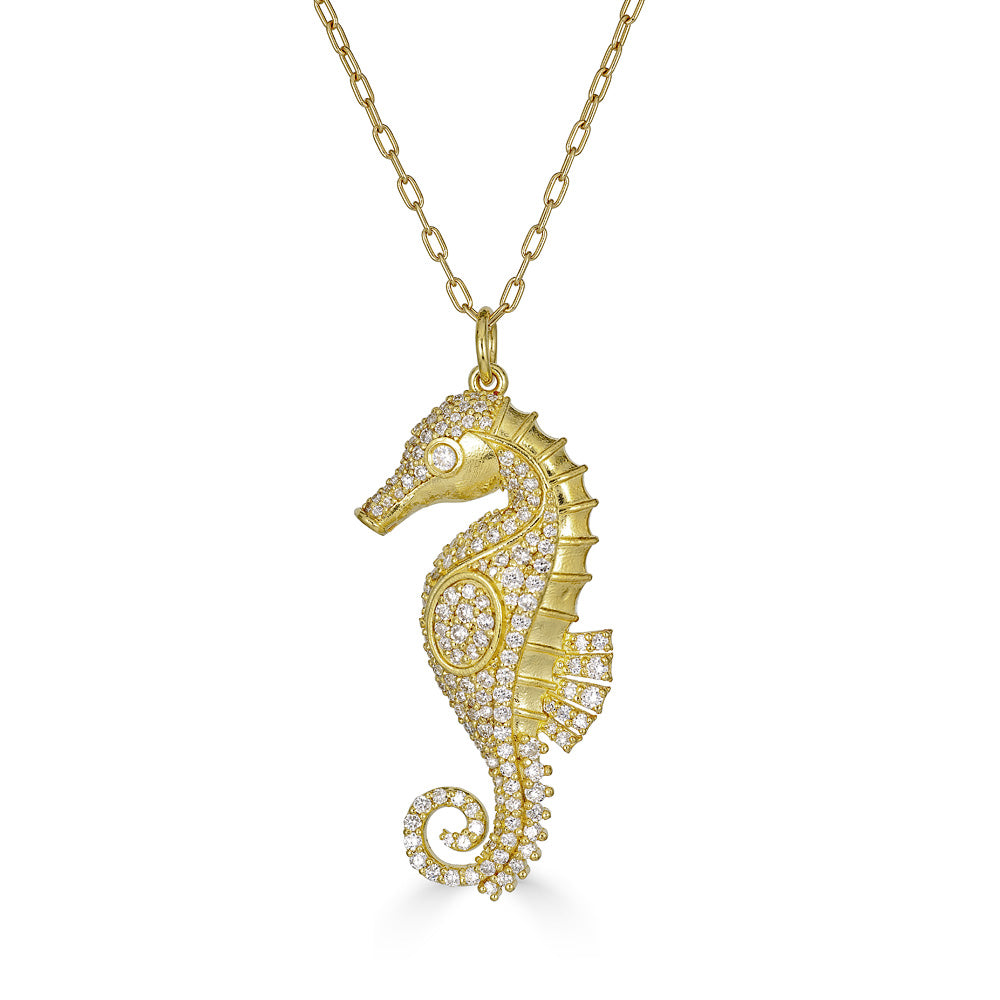 Tanya Farah 18Kt Yellow Gold Seahorse Pendant With Diamonds on 16" Chain