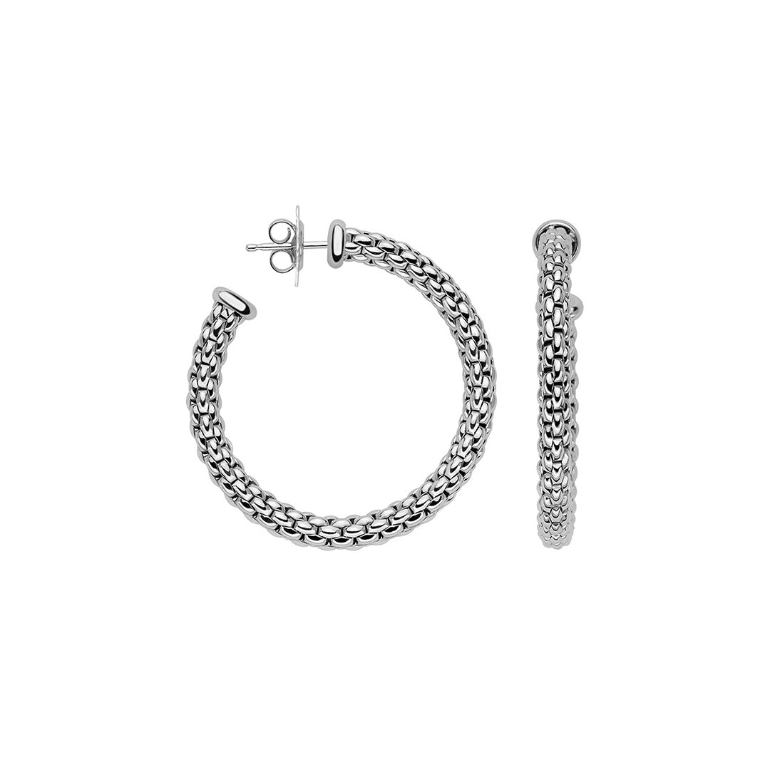 18Kt White Gold Fope Essentials Medium Hoops