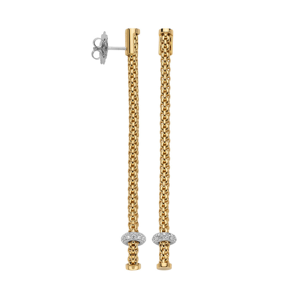 18Kt Yellow Gold Fope Prima Earrings With Diamond Rondels
