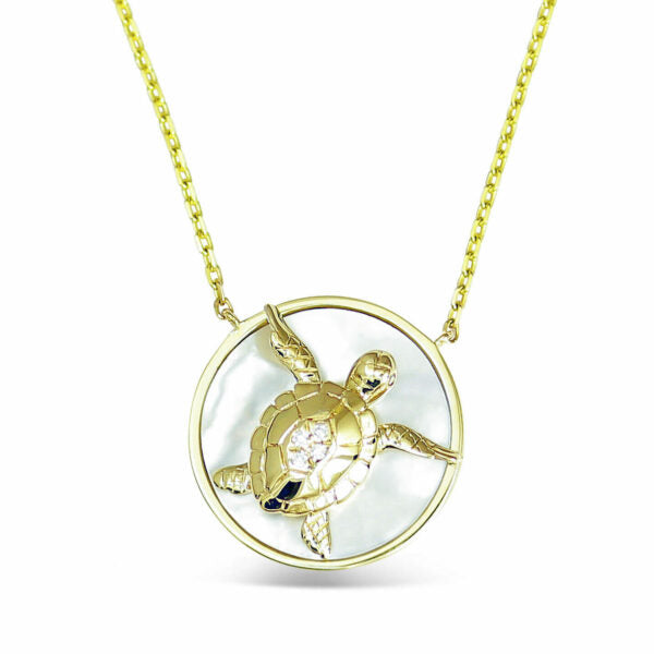 14Kt Yellow Gold Mother Of Pearl Turtle Necklace