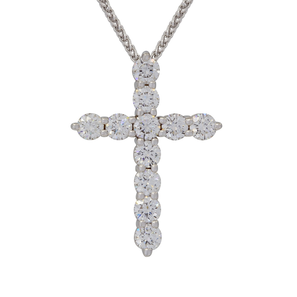 18K White Gold Diamond Cross and Chain