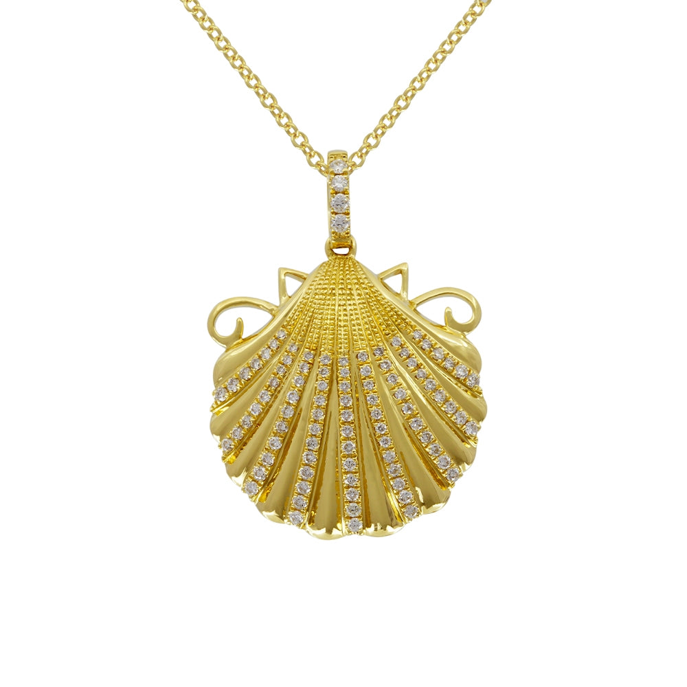 18K Yellow Gold and Diamond Shell Pendant  Shell Pendant and Chain