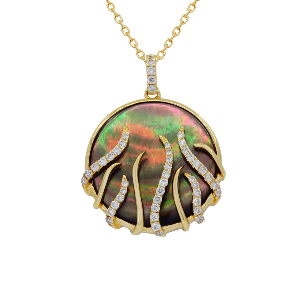 14 Karat Yellow Gold Bezel Set, Black Mother Of Pearl Disk Pendant