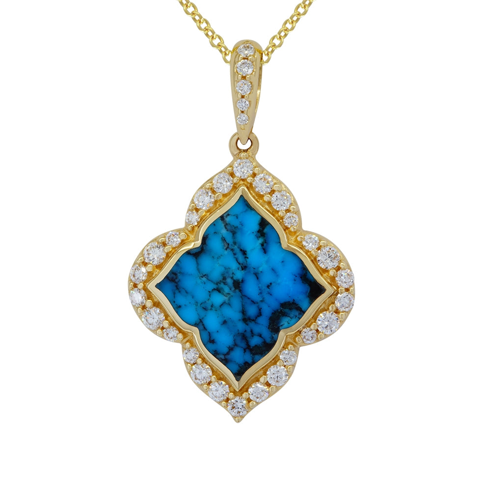 14K Yellow Gold Kabana Turquoise and Diamond Pendant