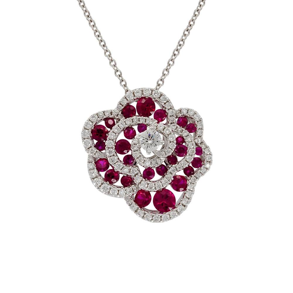18Kt White Gold Rose Pendant