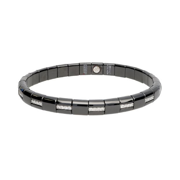 Pura Black Ceramic and 18K White Gold and Diamond Expandable Bracelet