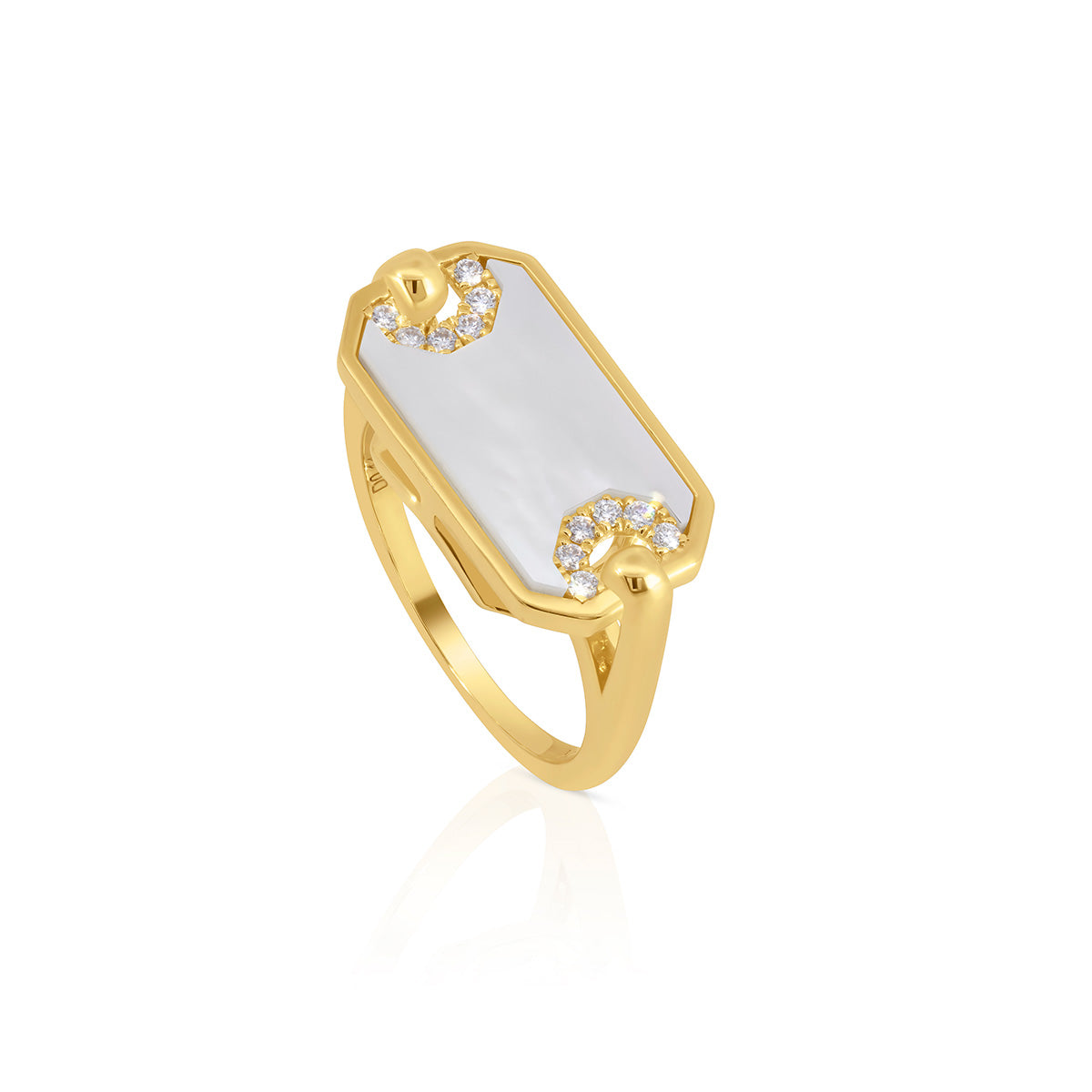 One 14Kt Yellow Gold Flat Top Mother Of Pearl Ring