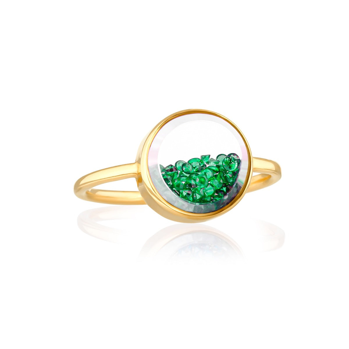 Moritz Glik Handmade 18Kt Yellow Gold Core Emerald Round Ring