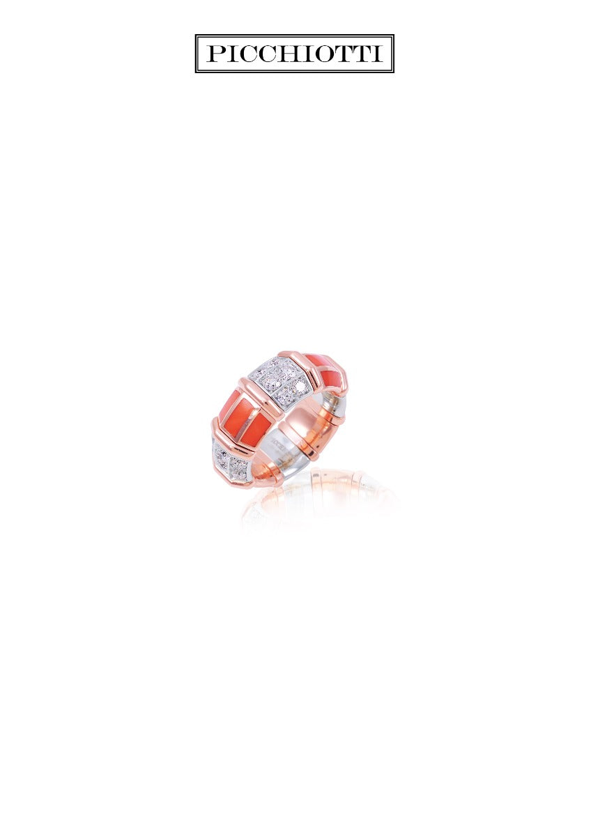 18Kt Rose Gold Coral And Diamond Picchiotti Expandable Ring
