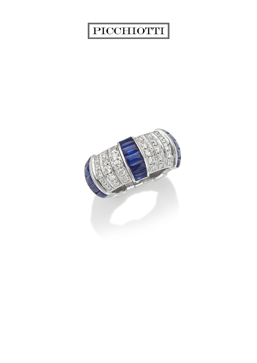 18Kt White Gold Sapphire And Diamond Picchiotti Expandable Ring
