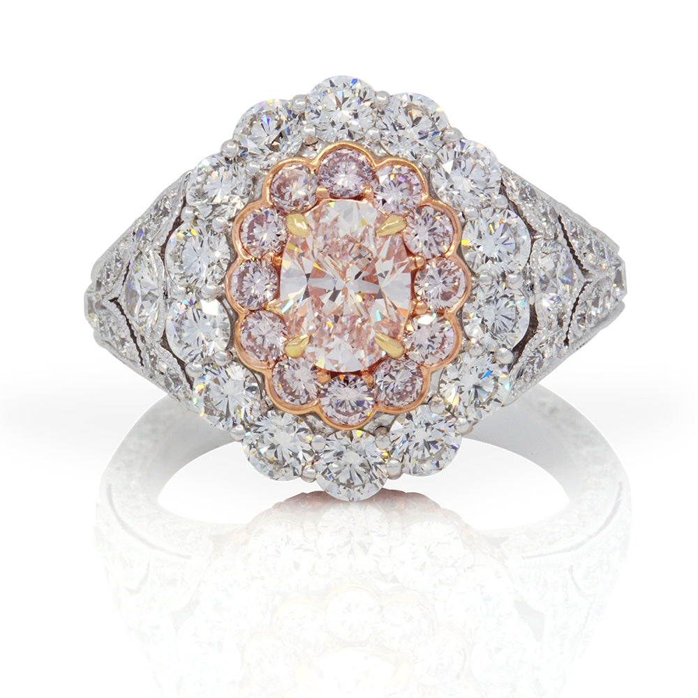 Platinum Pink and White Diamond Cluster Dome Ring