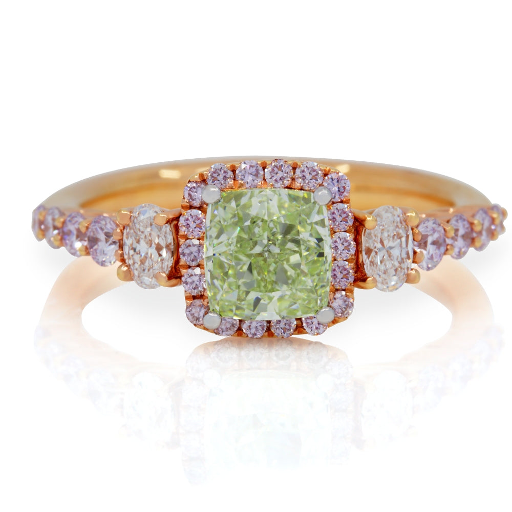 18K Rose Gold Fancy Green and Pink Diamond Ring
