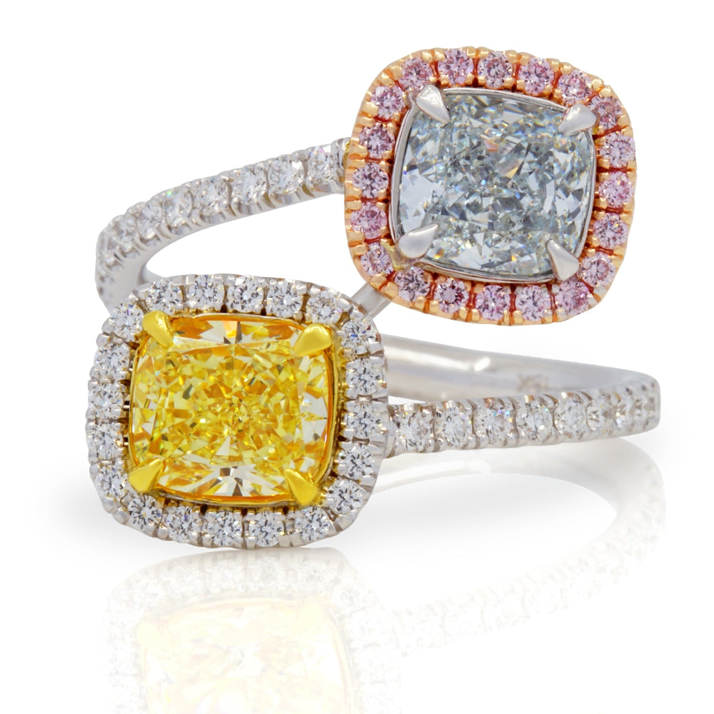 Fancy Blue, Pink and Yellow Diamond Ring in 18Kt White, Yellow, And Rose Gold