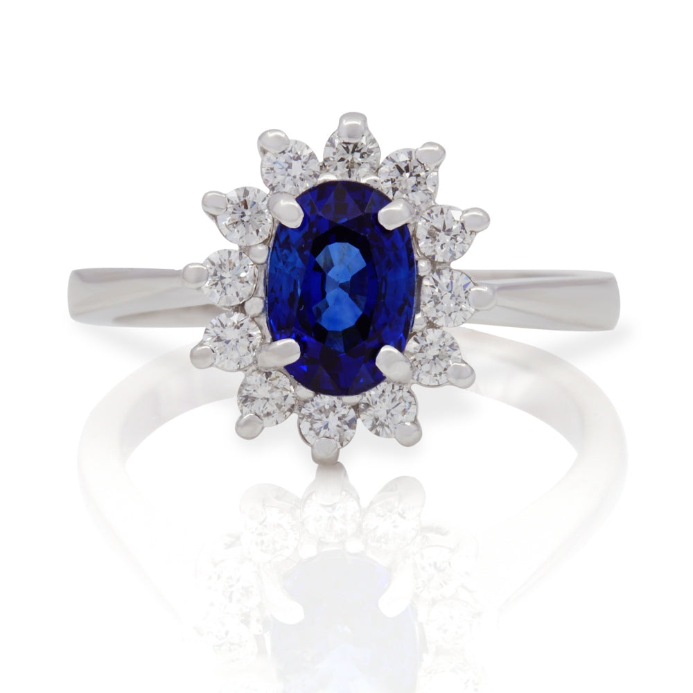 14Kt White Gold Blue Sapphite And Diamond Ring