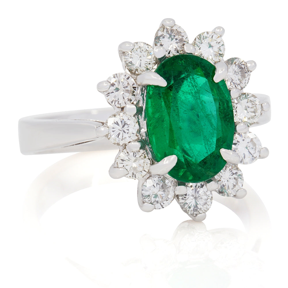 14K White Gold Emerald and Diamond Ring