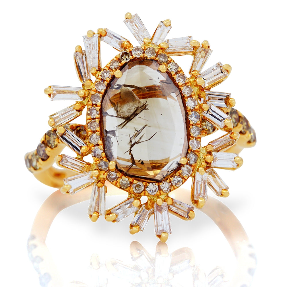 18K Rose Gold Ring with Fancy Rose Cut Diamond