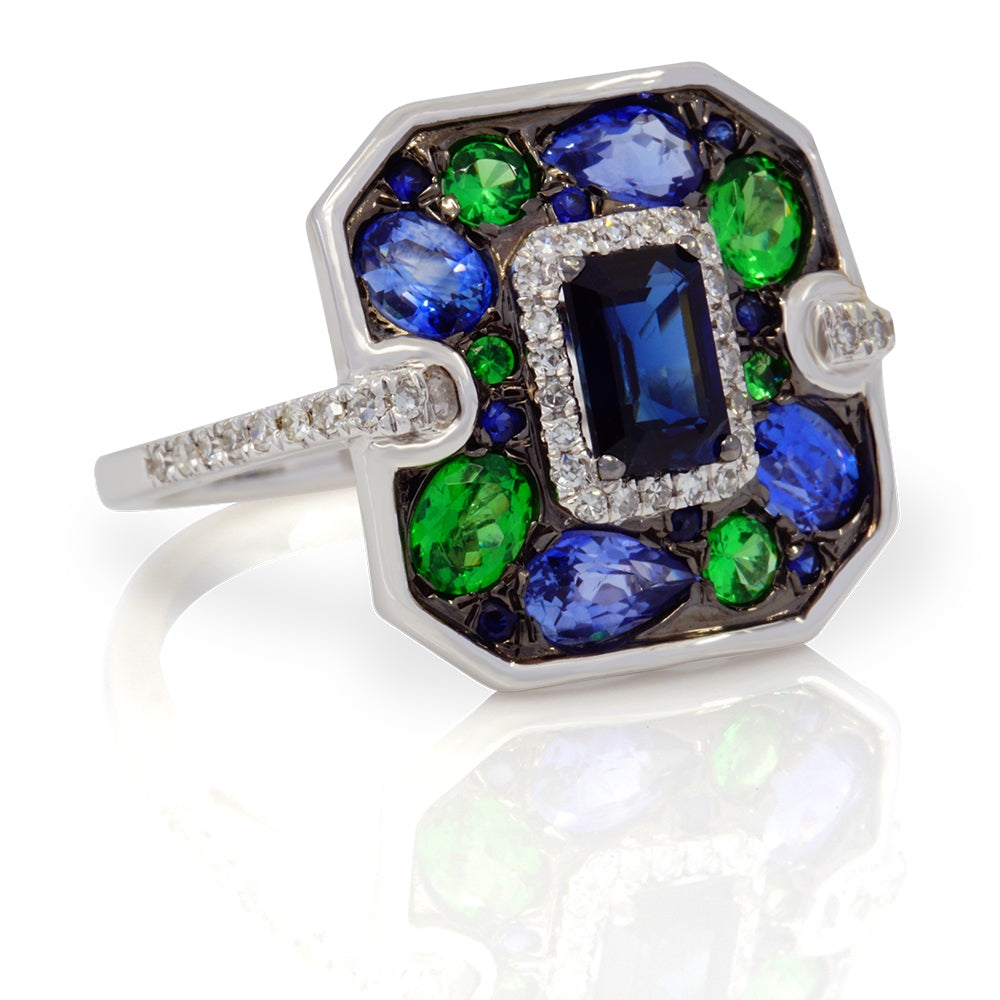 14Kt White Gold Octagonal Shaped Cluster Ring