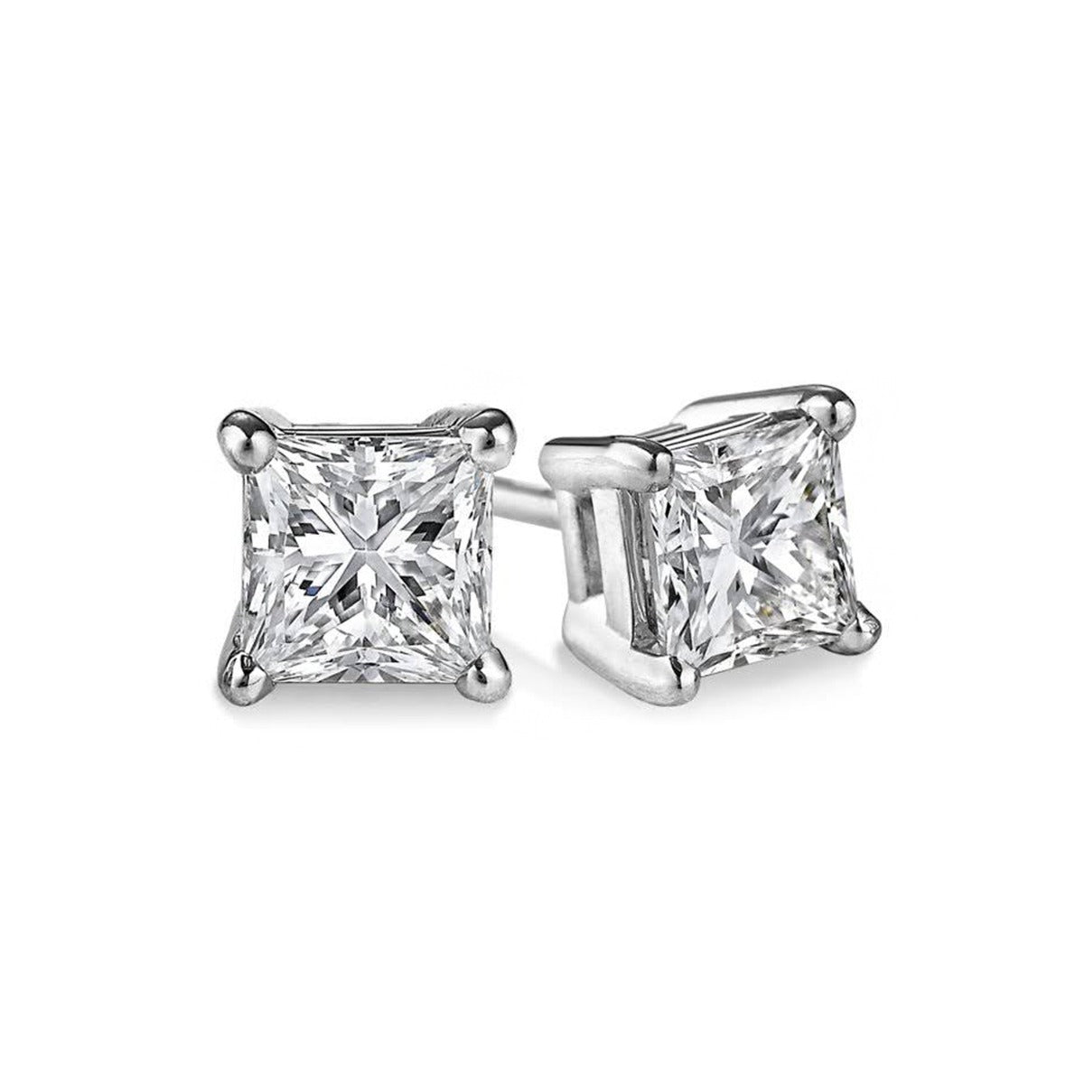 4.03ctw Princess Cut Diamond 14k White Gold Stud Earrings