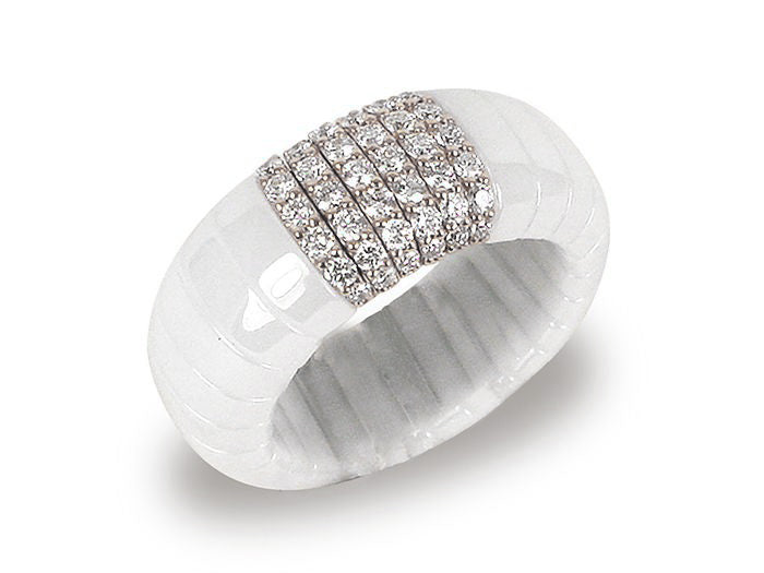 Pura  White Ceramic And 18K White Gold and Diamond Expandable Ring