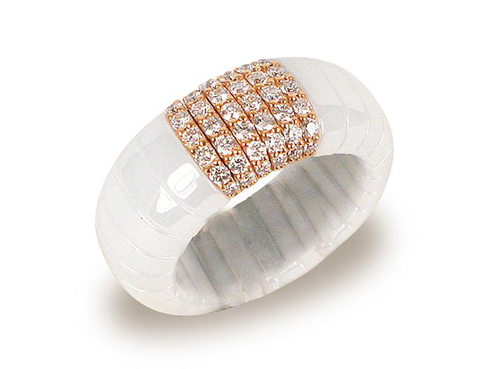 Pura White Ceramic And 18K Rose Gold and Diamond Expandable Ring