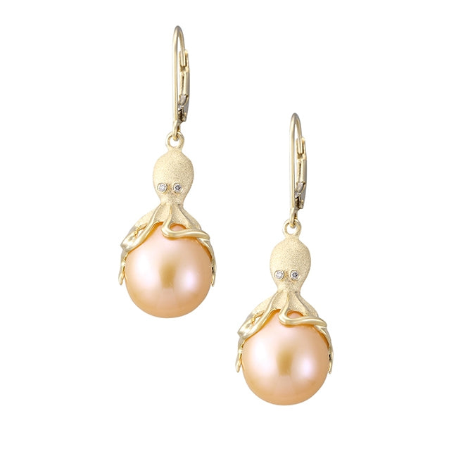 14Ky Octopus Fresh Water Pearl Earring