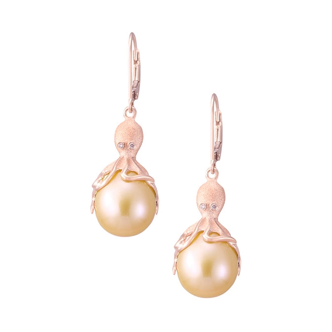 14K Rose Gold Octopus Fresh Water Pearl Earring