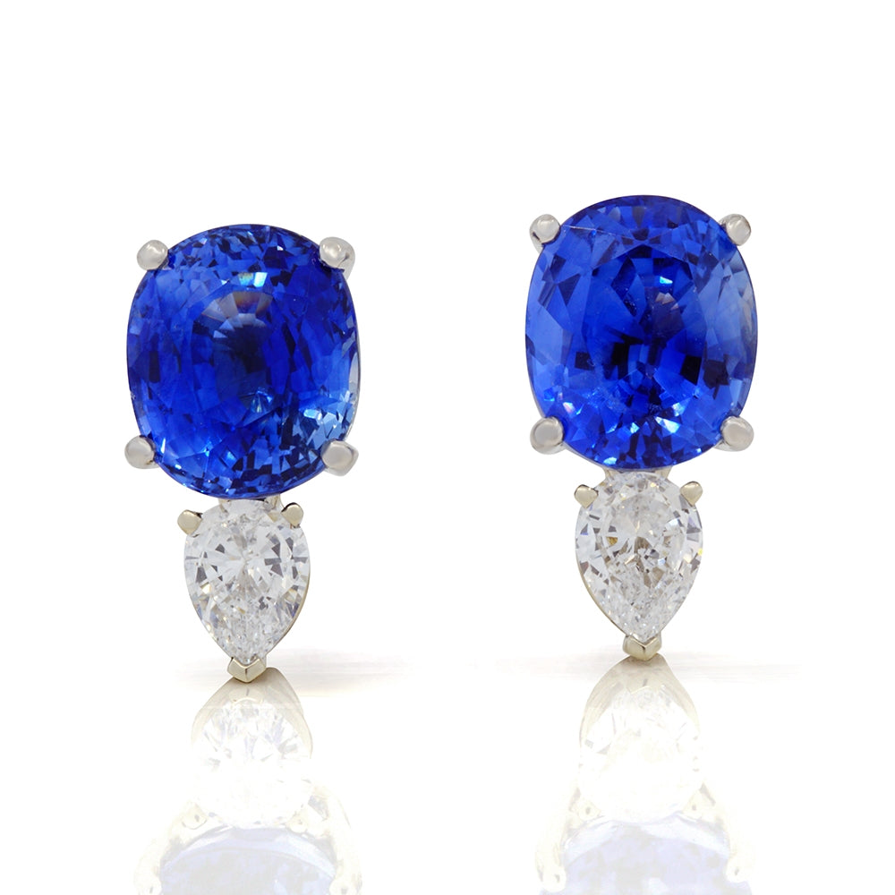 Platinum Celyon Sappire  And Diamond Stud Earrings