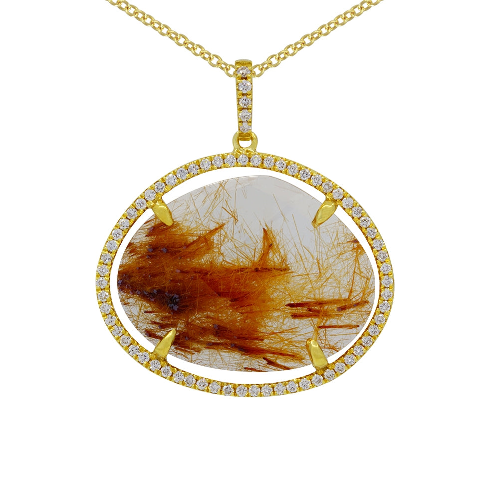 18Kt Yellow Gold Rutilated Quartz Pendant and 16" Chain